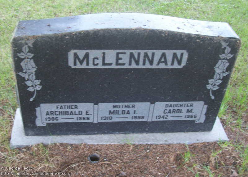 Photo of headstones/Archibald E McLennan d 1966 hdstn